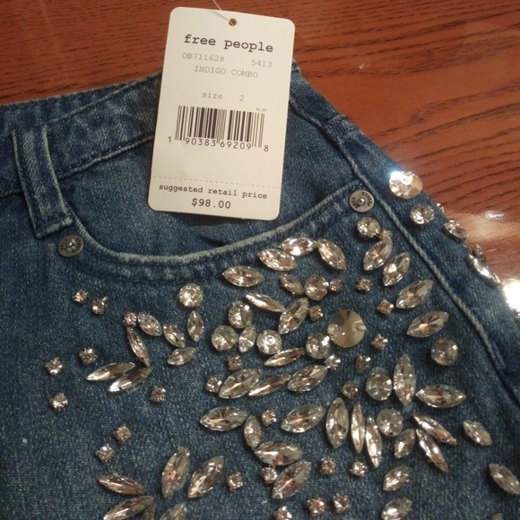 Free People Dresses & Skirts - NWT, Free People Rhinestone Denim Mini Skirt
